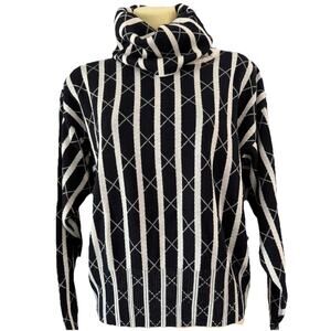 Obermeyer Jailbird Vtg Funnel Neck Ski Sweater Black White Size Medium Wool Blnd